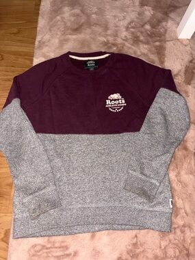 Roots women  Two-Tone Maroon and Gray Crewneck Sweater